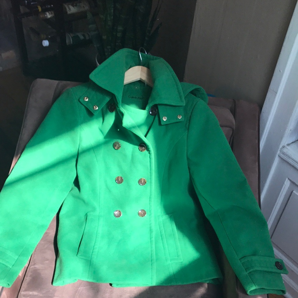 Calvin Klein Kelly Green Peacoat with hood